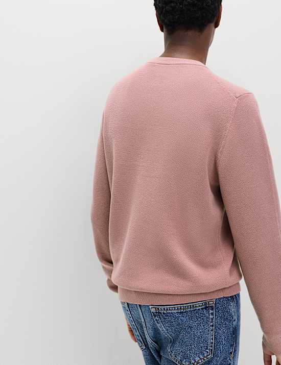 Pure Cotton Textured Crew Neck Jumper