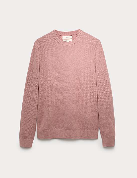 Pure Cotton Textured Crew Neck Jumper