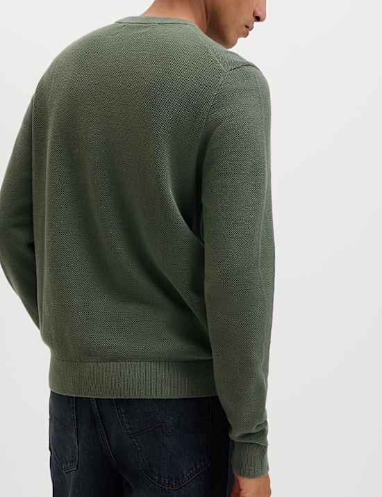 Pure Cotton Textured Crew Neck Jumper