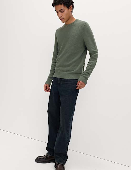 Pure Cotton Textured Crew Neck Jumper