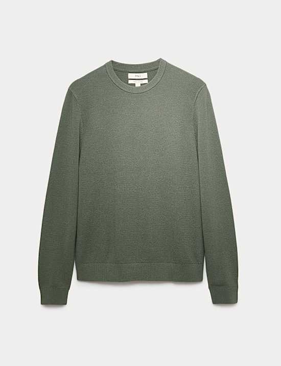 Pure Cotton Textured Crew Neck Jumper