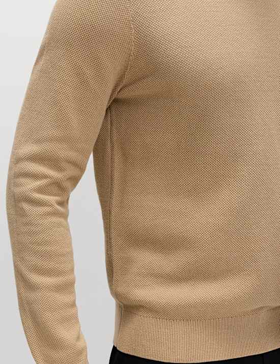 Pure Cotton Textured Crew Neck Jumper