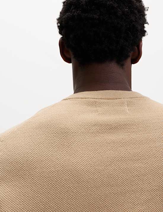 Pure Cotton Textured Crew Neck Jumper