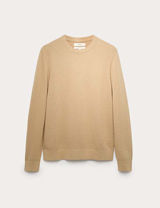 Pure Cotton Textured Crew Neck Jumper