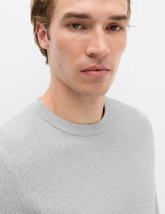 Pure Cotton Textured Crew Neck Jumper