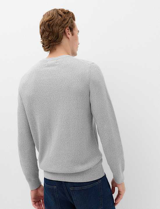 Pure Cotton Textured Crew Neck Jumper