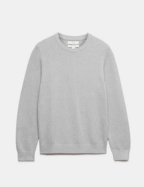 Pure Cotton Textured Crew Neck Jumper
