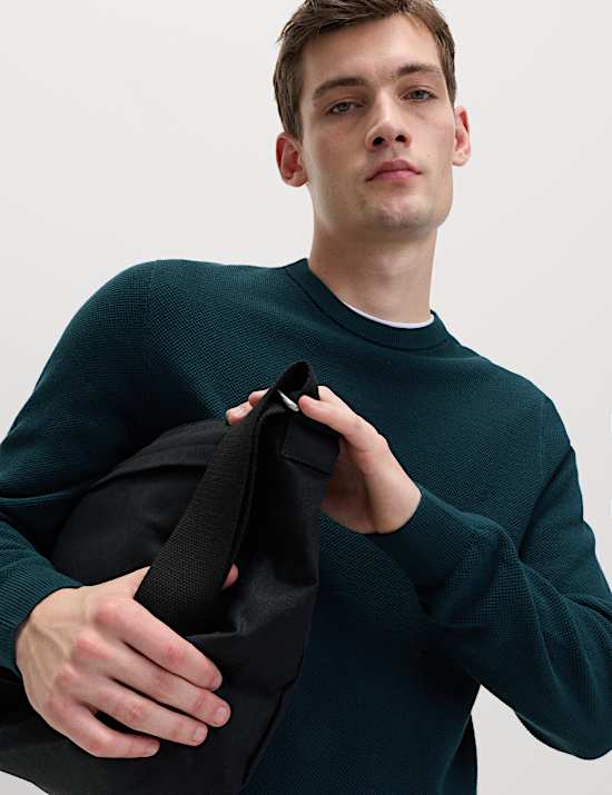 Pure Cotton Textured Crew Neck Jumper