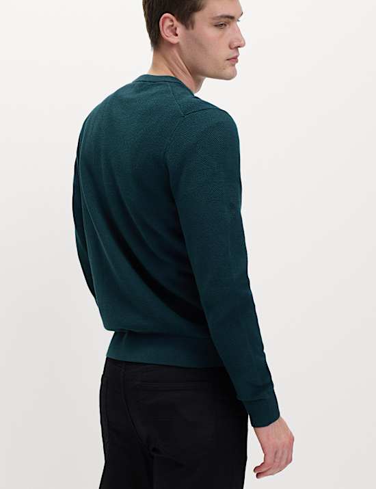 Pure Cotton Textured Crew Neck Jumper