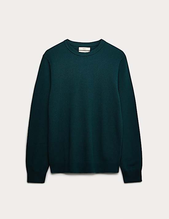 Pure Cotton Textured Crew Neck Jumper
