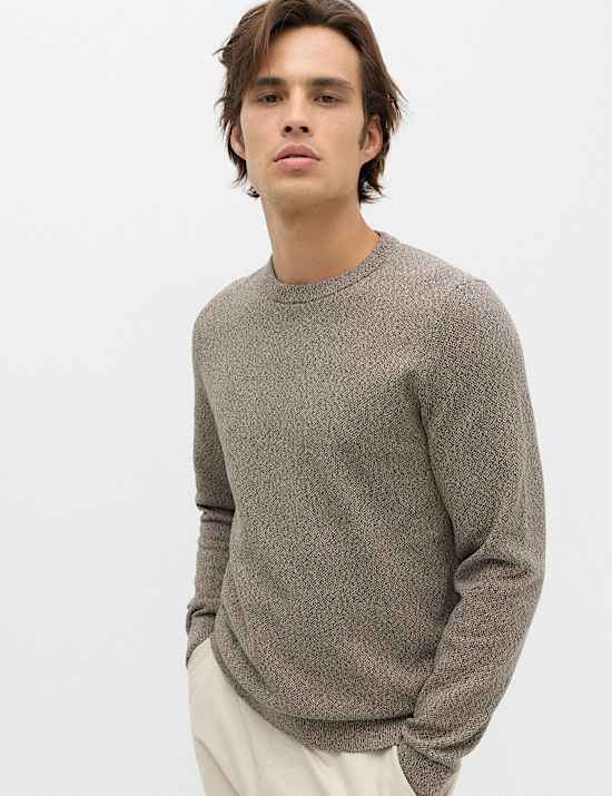 Pure Cotton Textured Crew Neck Jumper