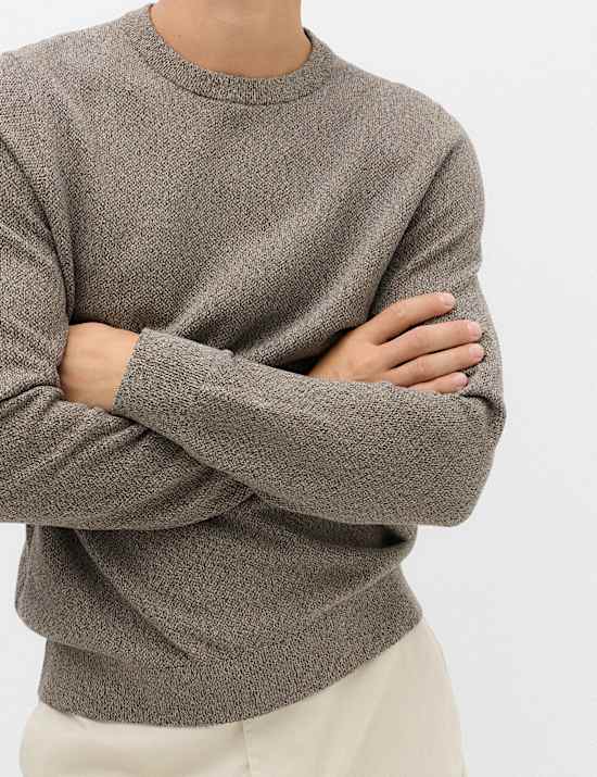 Pure Cotton Textured Crew Neck Jumper