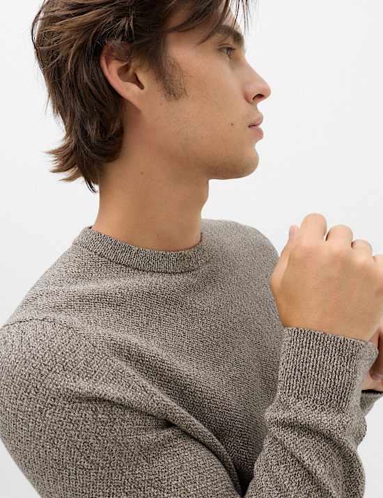 Pure Cotton Textured Crew Neck Jumper