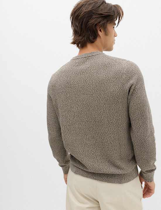 Pure Cotton Textured Crew Neck Jumper