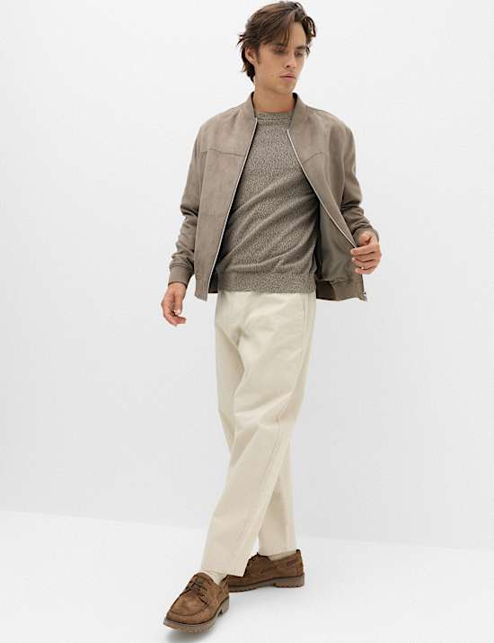 Pure Cotton Textured Crew Neck Jumper