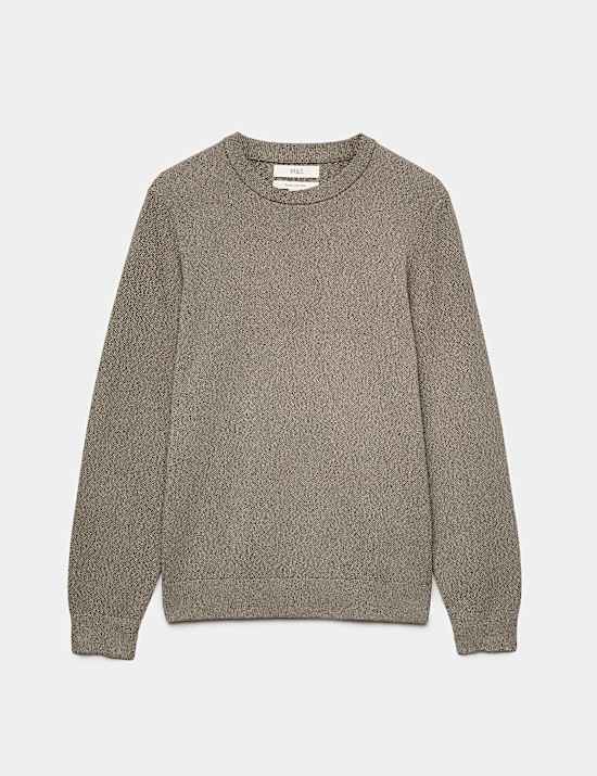 Pure Cotton Textured Crew Neck Jumper