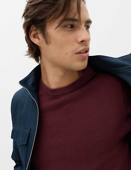 Pure Cotton Textured Crew Neck Jumper
