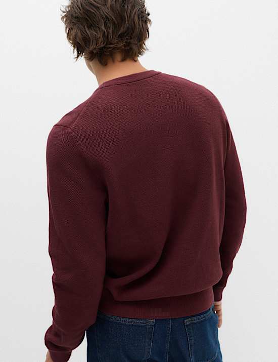 Pure Cotton Textured Crew Neck Jumper