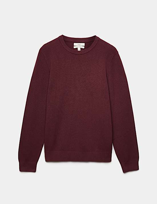 Pure Cotton Textured Crew Neck Jumper