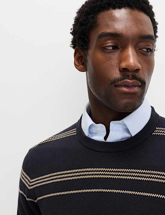 Pure Cotton Striped Textured Jumper