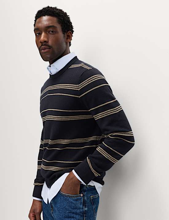 Pure Cotton Striped Textured Jumper