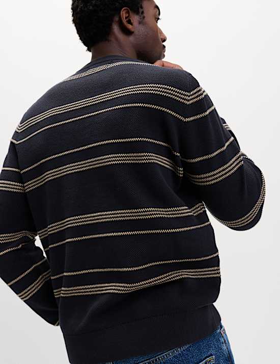 Pure Cotton Striped Textured Jumper
