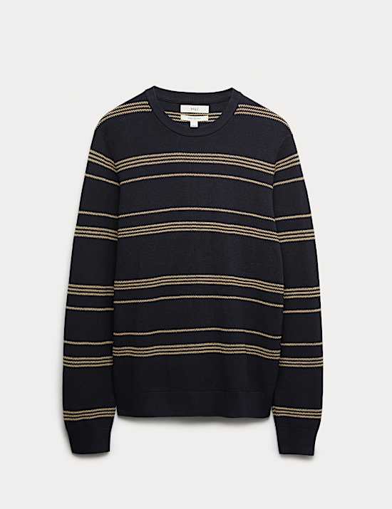 Pure Cotton Striped Textured Jumper