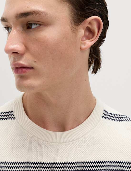 Pull 100 % coton textur&eacute; &agrave; rayures