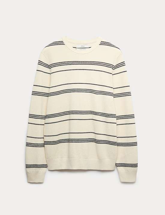 Pull 100 % coton textur&eacute; &agrave; rayures