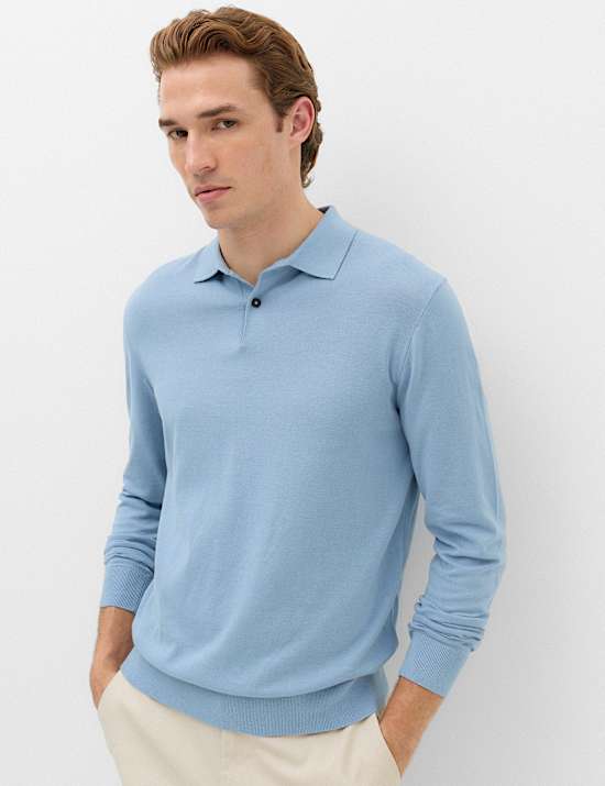 Pure Cotton Buttoned Knitted Polo Shirt