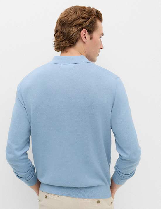 Pure Cotton Buttoned Knitted Polo Shirt