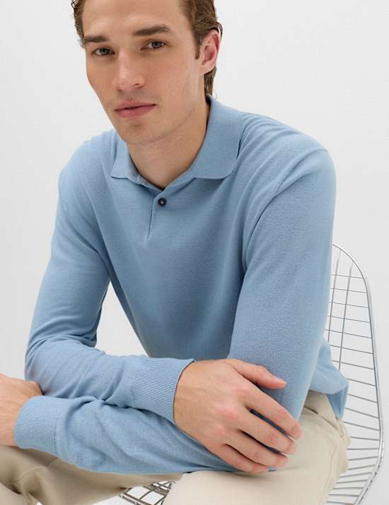 Pure Cotton Buttoned Knitted Polo Shirt