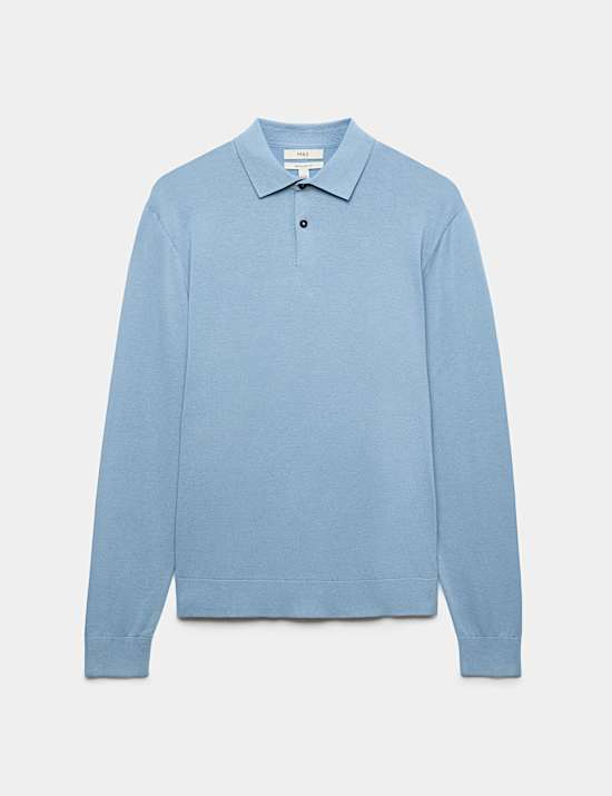 Pure Cotton Buttoned Knitted Polo Shirt