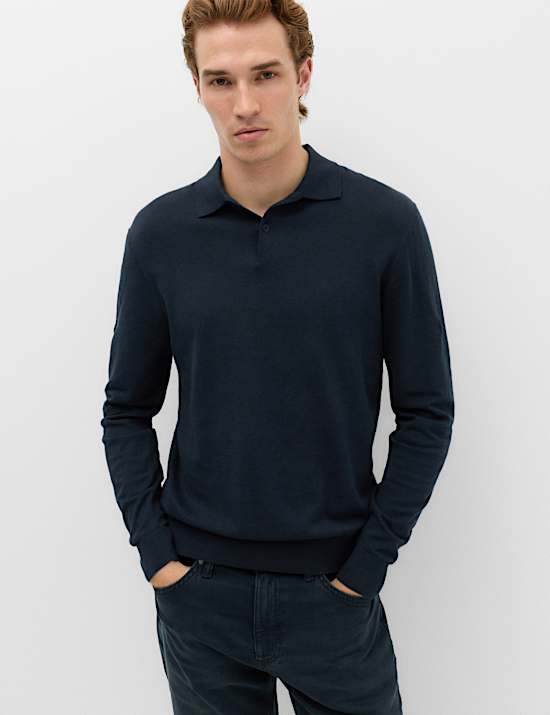 Pure Cotton Buttoned Knitted Polo Shirt