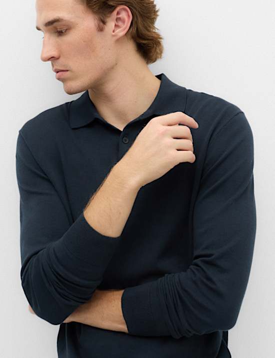 Pure Cotton Buttoned Knitted Polo Shirt