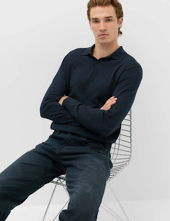 Pure Cotton Buttoned Knitted Polo Shirt