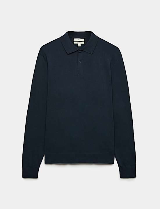 Pure Cotton Buttoned Knitted Polo Shirt