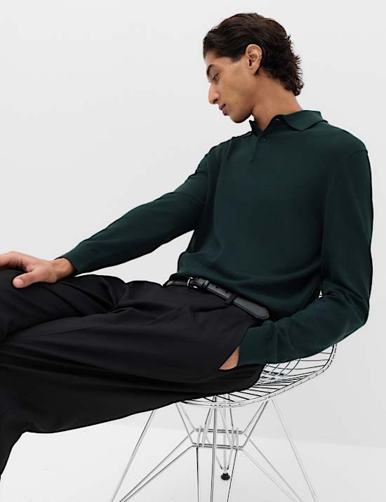 Pure Cotton Regular Fit Knitted Polo Shirt
