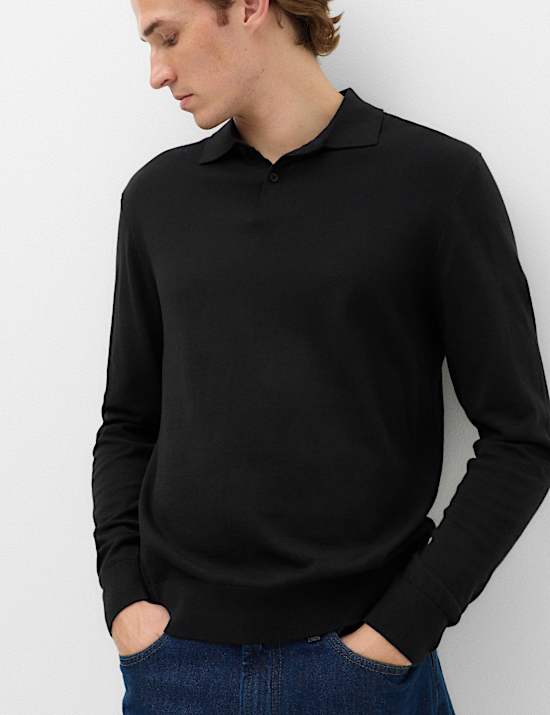 Pure Cotton Buttoned Knitted Polo Shirt