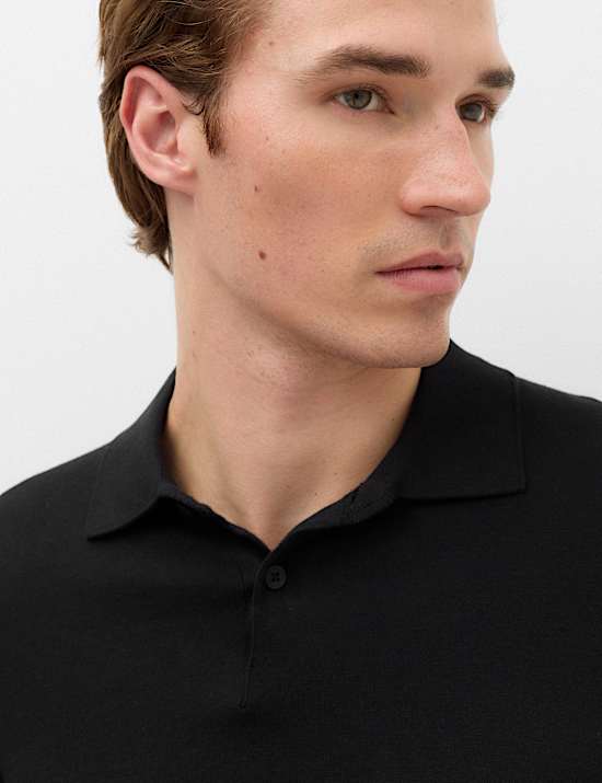 Pure Cotton Buttoned Knitted Polo Shirt