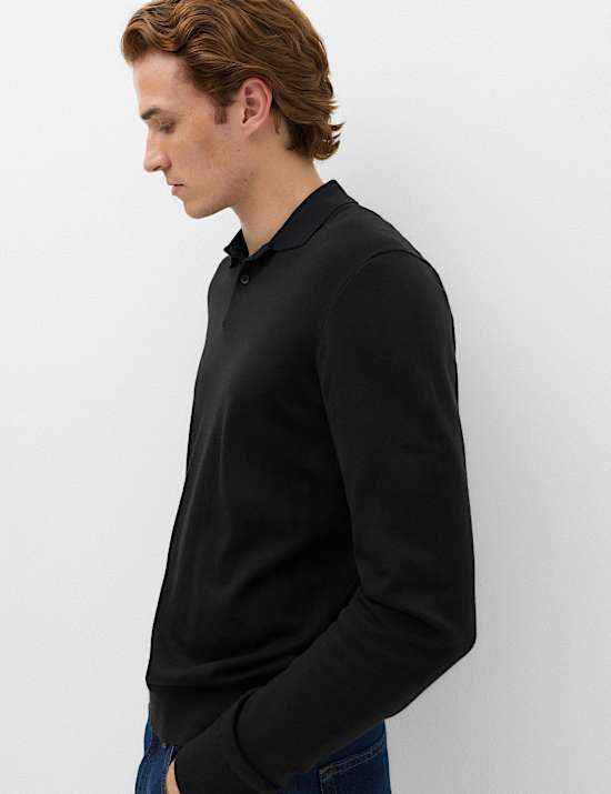Pure Cotton Buttoned Knitted Polo Shirt