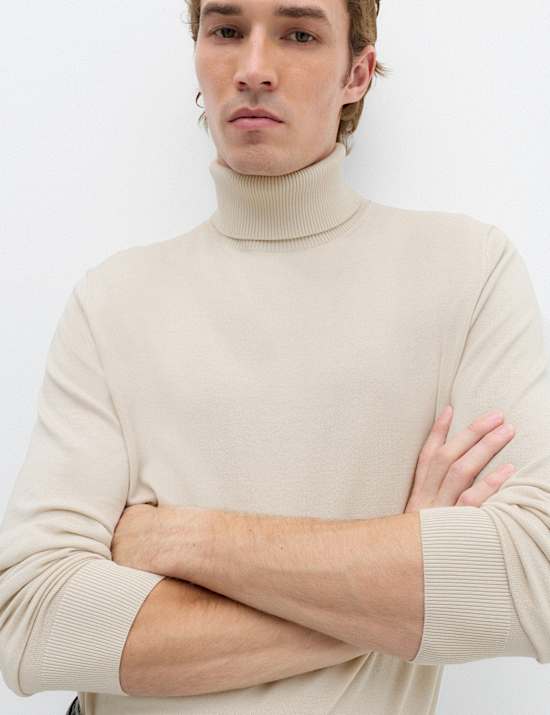 Pure Cotton Roll Neck Jumper