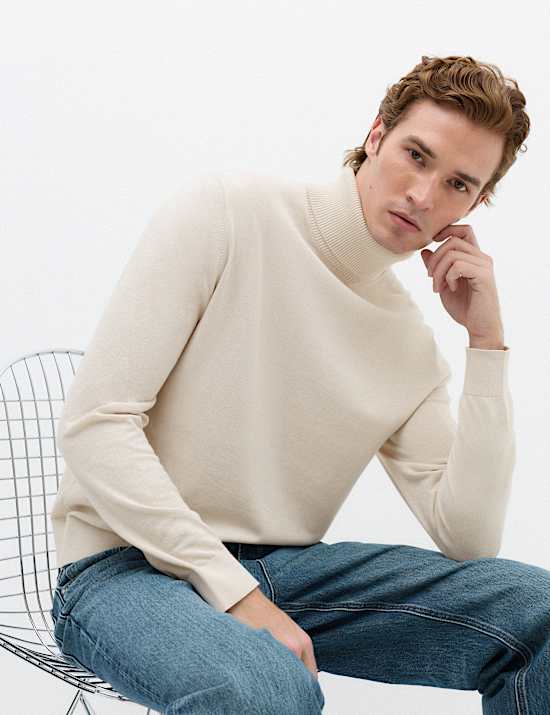 Pure Cotton Roll Neck Jumper