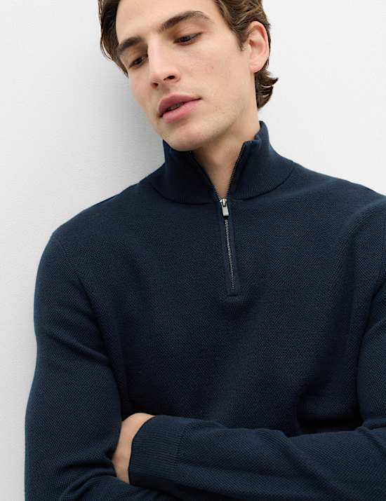Pull 100 % coton textur&eacute; avec encolure &agrave; fermeture &agrave; glissi&egrave;re