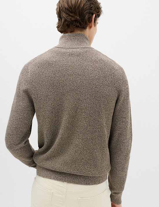 Pure Cotton Textured Half Zip Jumper