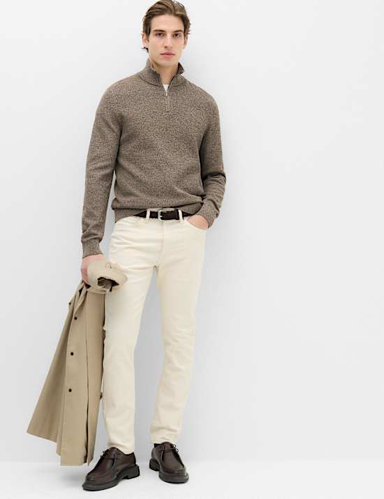 Pure Cotton Textured Half Zip Jumper