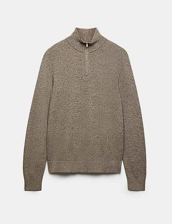 Pure Cotton Textured Half Zip Jumper