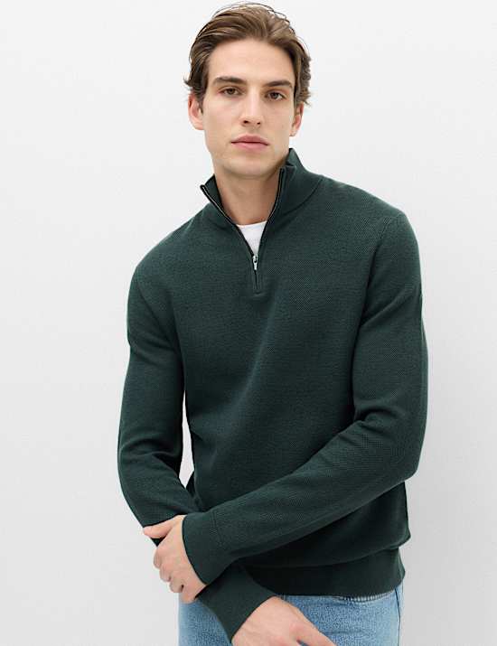 Pull 100 % coton textur&eacute; avec encolure &agrave; fermeture &agrave; glissi&egrave;re