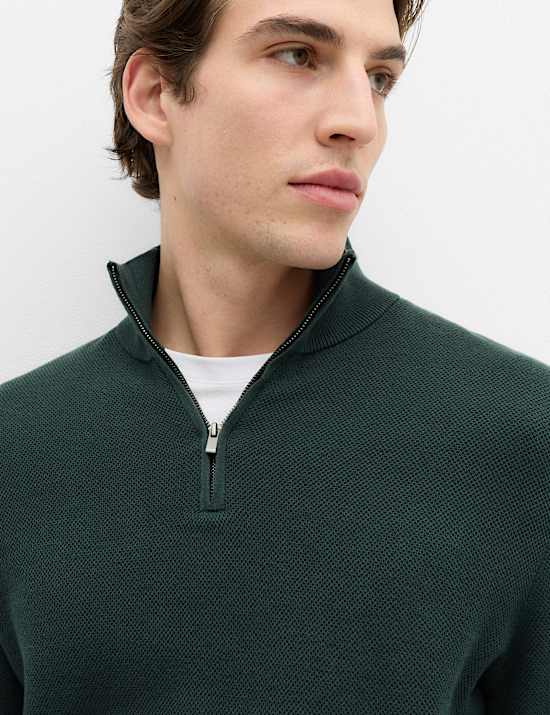 Pull 100 % coton textur&eacute; avec encolure &agrave; fermeture &agrave; glissi&egrave;re