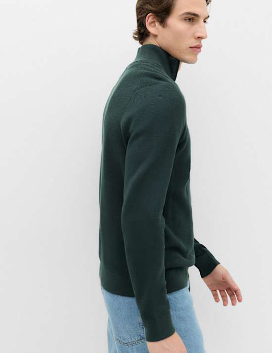 Pull 100 % coton textur&eacute; avec encolure &agrave; fermeture &agrave; glissi&egrave;re